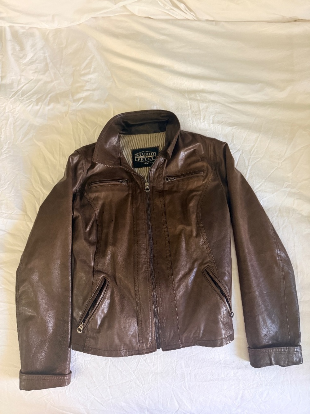Brown Italian Leather Bomber Jacket